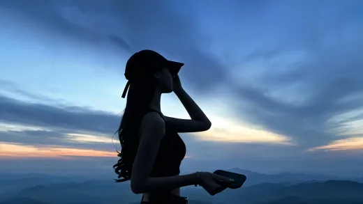海边夜幕运动美女